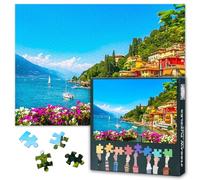 1000 Piece Jigsaw Puzzle of Lake Como Italy - Varenna Traditional Village Scenic Art, Adult Challenging Puzzle 27.5x19.7 Inch, European Travel Landscape & Historic Town
