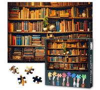 1000-Piece Jigsaw Puzzle - Old Bookshelf in Library Vintage Style Painting, Mindfulness Puzzles for Adults, Home Decor & Family Board Games Unique Gift 50x70 cm