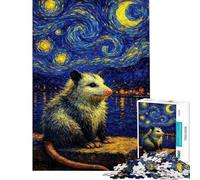 1000 Piece Jigsaw Puzzle Opossum Starry Night Brain Teaser Game Challenging Game Toys Gifts for Women Men Learning Educational (size 38x26cm)