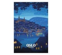1000 Piece Jigsaw Puzzle, Oslo, Norway Night Cityscape Illustration