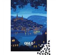 1000 Piece Jigsaw Puzzle, Oslo, Norway Night Cityscape Illustration, 38x26cm/1000pcs, for Adults, Shared Puzzle Activity, Relaxing Evenings And Time Together