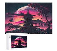 1000 Piece Jigsaw Puzzle Pagoda Summer Sunsets for Adults Wooden Puzzles Educational Game Challenge Toy （75×50cm）