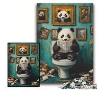 1000 Piece Jigsaw Puzzle Panda Go Toilet Wooden Jigsaw Puzzles for Adults 50x75 cm for Home Decor, Brain Training