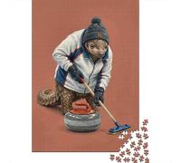 1000 Piece Jigsaw Puzzle, Pangolin Playing Curling, 52x38cm/1000pcs, for Adults, Screen-Free Family Time, Weekend Leisure And Time Together