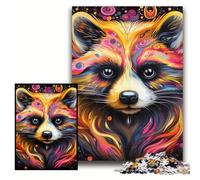 1000 Piece Jigsaw Puzzle Pink Raccoon Puzzles for Adults 50x75 cm Ideal for Lover, Perfect Christmas, New Year, Valentine's Gift