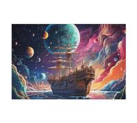 1000 Piece Jigsaw Puzzle Pirate Ship for Adults Wooden Puzzles Educational Game Challenge Toy （75×50cm）