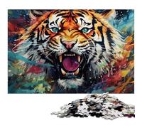 1000 Piece Jigsaw Puzzle Psychedelic Animal Tiger Puzzles for Adults Ideal for Lover, Perfect Christmas, New Year, Valentine's Gift 26X38CM/10.23x14.96inch