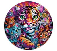 1000-Piece Jigsaw Puzzle Psychedelic Animal Tiger Round JigsawPuzzle 1000 Pieces for Adults Interactive Family Game, Brain Challenge, Educational Toy (67.5x67.5cm)