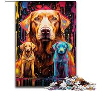 1000 Piece Jigsaw Puzzle Psychedelic Golden Hair Dogs Made of Wood, Fun at Home Activities, Birthday Present, Travel Gifts 50x75cm for Family Interactive Game