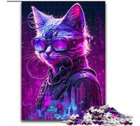 1000 Piece Jigsaw Puzzle Punk Human Cat Made of Wood, Fun Activity for at Home 50x75cm DIY Decoration Brain Challenging