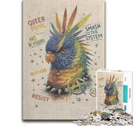 1000 Piece Jigsaw Puzzle, Punk Rainbow Lorikeet with Anarchy Symbols