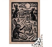 1000 Piece Jigsaw Puzzle, Rabbit Artists Woodcut, 38x26cm/1000pcs, for Adults, Thoughtful Gift Idea, Winter Home Activity And Time at Home