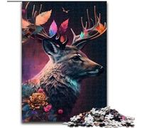 1000 Piece Jigsaw Puzzle Rainbow Deer Flowers Made of Wood, Fun Activity for at Home 50x75cm DIY Decoration Brain Challenging