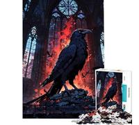 1000 Piece Jigsaw Puzzle Raven in Gothic Cathedral with Fire Family Game Brain Intelligence Challenge Addictive Toys Great Gifts for Games Enhance Memory (size 38x26cm)