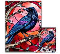1000 Piece Jigsaw Puzzle Raven Stained Glass StylePuzzles for Adults Interactive Family Game DIY Home Decor Brain Teaser Gift 1000 PCS(75x50cm)