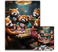 1000-Piece Jigsaw Puzzle Red Panda Playing Poker Impossible Jigsaw Puzzles for Adults Perfect, DIY Artwork 50x75CM/19.68x29.52inch