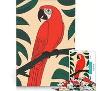 1000 Piece Jigsaw Puzzle Red Parrot on Branch with Green Leaves Brain Teaser Game Decompressing Intellectual Birthday Present Gifts 38x52cm