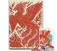 1000 Piece Jigsaw Puzzle, Red Phoenix Rising Poster Mythical Fire Bird