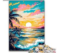 1000 Piece Jigsaw Puzzle Retro Beach Sunset Made of Wood, Fun Activity for at Home 50x75cm DIY Decoration Brain Challenging