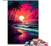 1000 Piece Jigsaw Puzzle Retro Beach Sunset Made of Wood, Fun Activity for at Home 50x75cm DIY Decoration Brain Challenging