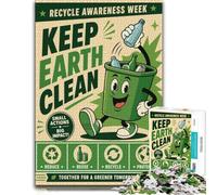 1000 Piece Jigsaw Puzzle, Retro Recycle Awareness Week Poster ｜ Green R