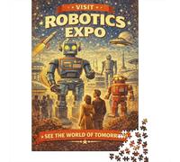 1000 Piece Jigsaw Puzzle, Retro Robotics Expo, 70x50cm/1000pcs, for Adults, Relaxing Winter Hobby, Weekend Downtime And Time at Home