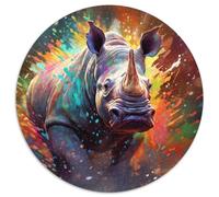 1000 Piece Jigsaw Puzzle Rhino Round Cardboard Puzzles Family Bonding Activity,Unique Gift for Holidays & Birthdays (Size 67.5x67.5cm)