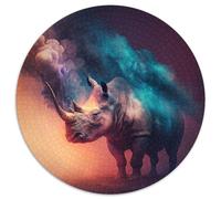 1000-Piece Jigsaw Puzzle Rhino Round JigsawPuzzle 1000 Pieces for Adults Interactive Family Game, Brain Challenge, Educational Toy 67.5x67.5cm