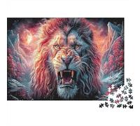 1000 Piece Jigsaw Puzzle Roaring Lion Under Red Moon Wildlife Adults Family Enthusiasts Cardboard Educational Stress Relief Decoration 52x38cm/1000pcs