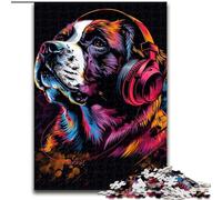 1000-Piece Jigsaw Puzzle Saint Bernard with Headphones Jigsaw Puzzle 1000 Pieces Interactive Family Game, Suitable for Ages 14+ size 26x38cm