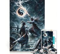 1000 Piece Jigsaw Puzzle Samurai Warriors on The Stariway, Brain Teaser Game, Family Activities, with Matching Poster And Trivia Sheet 38x26cm