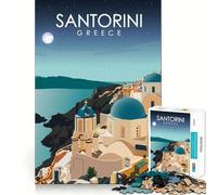 1000 Piece Jigsaw Puzzle Santorini Greece at Night Flawless Fit Art Brain Boosting Play Rest Time Play Christmas Wall Art (50x75cm)