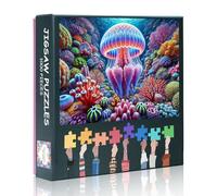 1000 Piece Jigsaw Puzzle Set: Vibrant Deep Sea Jellyfish Close-Up with Colorful Coral Reef Surroundings - Engaging and Detailed Puzzle for Adults Seeking a Challenging and Relaxing Activity