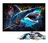 1000 Piece Jigsaw Puzzle Shark Painting Puzzles for Adults Ideal for Lover, Perfect Christmas, New Year, Valentine's Gift 26X38CM/10.23x14.96inch