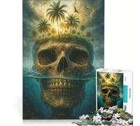 1000 Piece Jigsaw Puzzle Skull Island with Palm Trees Family Game Pattern Assembly with Fully Interlocking Randomly Shaped Pieces 38x52cm