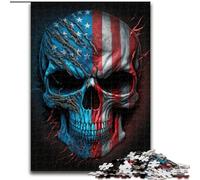 1000 Piece Jigsaw Puzzle Skull with American Flag Made of Wood, Fun Activity for at Home 50x75cm DIY Decoration Brain Challenging