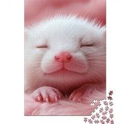 1000 Piece Jigsaw Puzzle, Sleeping White Ferret on Pink Fur, 52x38cm/1000pcs, for Adults, Puzzle Lover Present, Family Activity And Time at Home