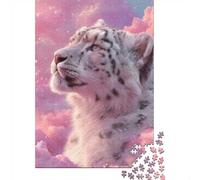 1000 Piece Jigsaw Puzzle, Snow Leopard in Pink Clouds, 52x38cm/1000pcs, for Adults, Gift for Puzzle Lovers, Family Activity And Time at Home
