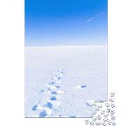 1000 Piece Jigsaw Puzzle, Snowy Landscape with Footprints Under Blue Sky, 70x50cm/1000pcs, for Adults, Shared Puzzle Activity, Relaxing Evenings And Time Together
