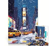 1000 Piece Jigsaw Puzzle Snowy Times Square with Yellow Cabs Sharp Cut Art Logic Thinking Play Chill Time Play Birthday Fun Gift (50x75cm)