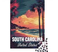 1000 Piece Jigsaw Puzzle, South Carolina Sunset Poster, 38x26cm/1000pcs | For puzzle time at home, this adult jigsaw puzzle with 1000 pieces offers a calm pastime at home.