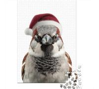1000 Piece Jigsaw Puzzle, Sparrow Wearing A Santa Hat, 52x38cm/1000pcs, for Adults, Shared Puzzle Activity, Quiet Home Time And Time Together