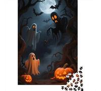 1000 Piece Jigsaw Puzzle, Spooky Halloween Night with Ghosts And Pumpkins, 38x26cm/1000pcs, for Adults, Winter Indoor Activity, Weekend Downtime And Time at Home