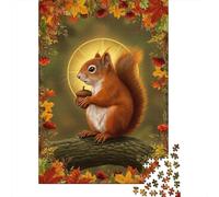 1000 Piece Jigsaw Puzzle, Squirrel with Acorn in Autumn Frame, 52x38cm/1000pcs, for Adults, Thoughtful Gift Idea, Screen-Free Leisure And Time at Home