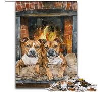 1000 Piece Jigsaw Puzzle Staffordshire Bull Terrier Roasting Fire Puzzles for Adults 50X75CM Fun at Home Activities, Birthday Present, Travel Gifts