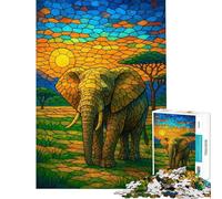 1000 Piece Jigsaw Puzzle Stained Glass Elephant at Sunset Puzzle For Teenagers Pattern Assembly Train Your Brain And Hands Gifts for Friends And Family (Size 50x75cm)