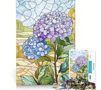 1000 Piece Jigsaw Puzzle Stained Glass Hydrangeas Sharp Cut Art Logic Thinking Play Chill Time Play Birthday Fun Gift (50x75cm)