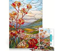 1000 Piece Jigsaw Puzzle Stained Glass Landscape Neat Edge Decor Problem Solve Fun Easy Time Fun Xmas Decor Gift (50x75cm)
