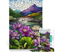 1000 Piece Jigsaw Puzzle Stained Glass Mountain Lake Neat Edge Decor Problem Solve Fun Easy Time Fun Xmas Decor Gift (50x75cm)