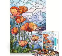 1000 Piece Jigsaw Puzzle Stained Glass Poppies Sharp Cut Art Logic Thinking Play Chill Time Play Birthday Fun Gift (50x75cm)